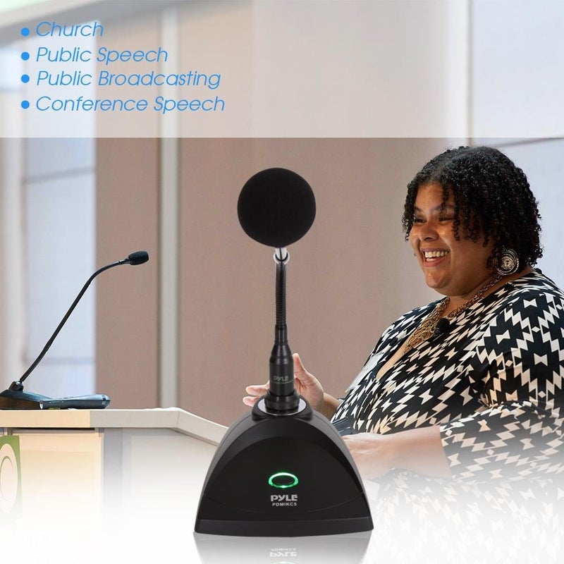 Pyle Desktop Gooseneck Wired Microphone System - Table Mounted Corded Voice Condenser Mic with Pop Filter - XLR to 1/4'' Sound Cord - for Karaoke, Conference, Studio Audio Recording - Pyle PDMIKC5 Black - Image 5