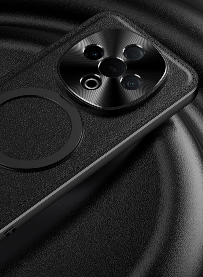 general Ultra thin Case for Vivo Y300 Pro, Metal Camera Protection Cover, Leather Magnetic Ring Wireless Charging Cases - Image 3