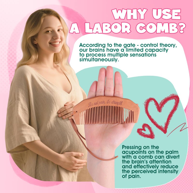 OAKDOLCHE Birth Comb & Massage Roller Ball Kit for Women Labor and Delivery Essentials, Wooden Labor Comb Pregnancy Must Haves, Designed for Expectant Moms - Image 2