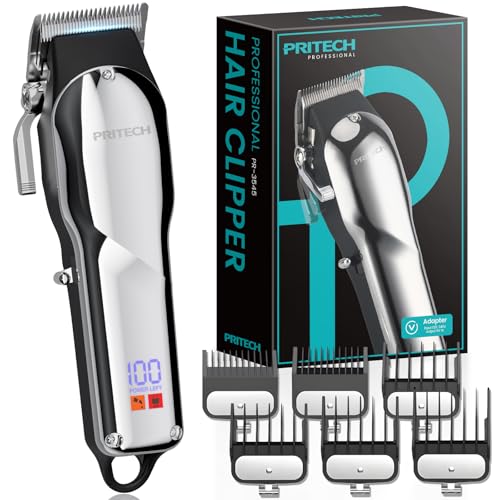 pritech مقص شعر حلاق PRITECH للرجال، مجموعة مقصات حلاق محترف ومشذب، مقصات شعر لاسلكية للرجال لمجموعة قص الشعر للحلاقين - Image 1