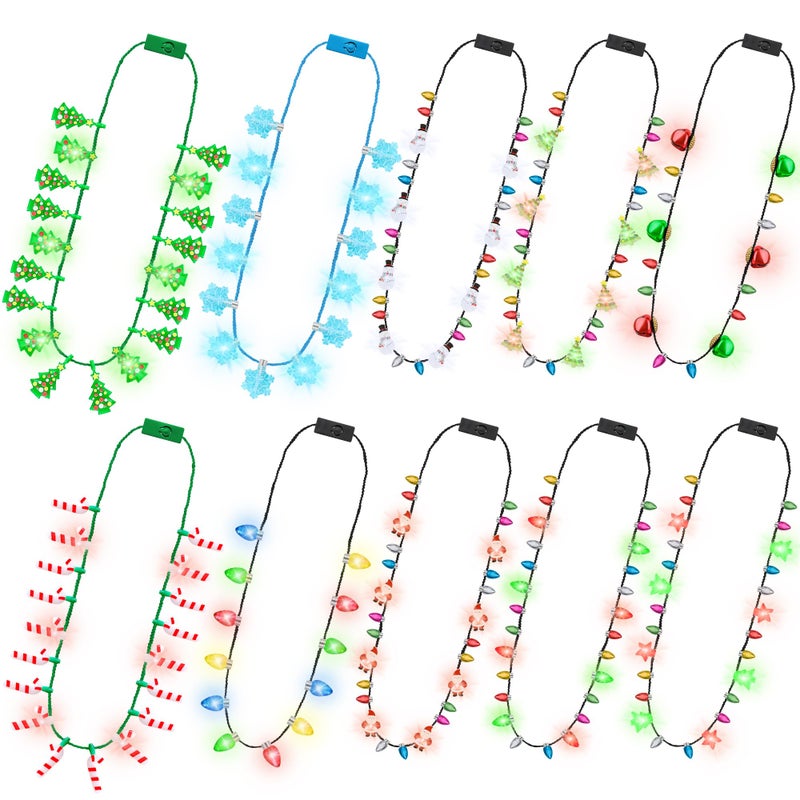 Traplace 10 PCS Christmas Light Necklace Accessories 3 Flash Modes Christmas Party Favors 10 Kinds of Wearable Xmas Lights Necklace Colorful Xmas Decorations for Ugly Sweater Party Supplies Holiday Decor - Image 3