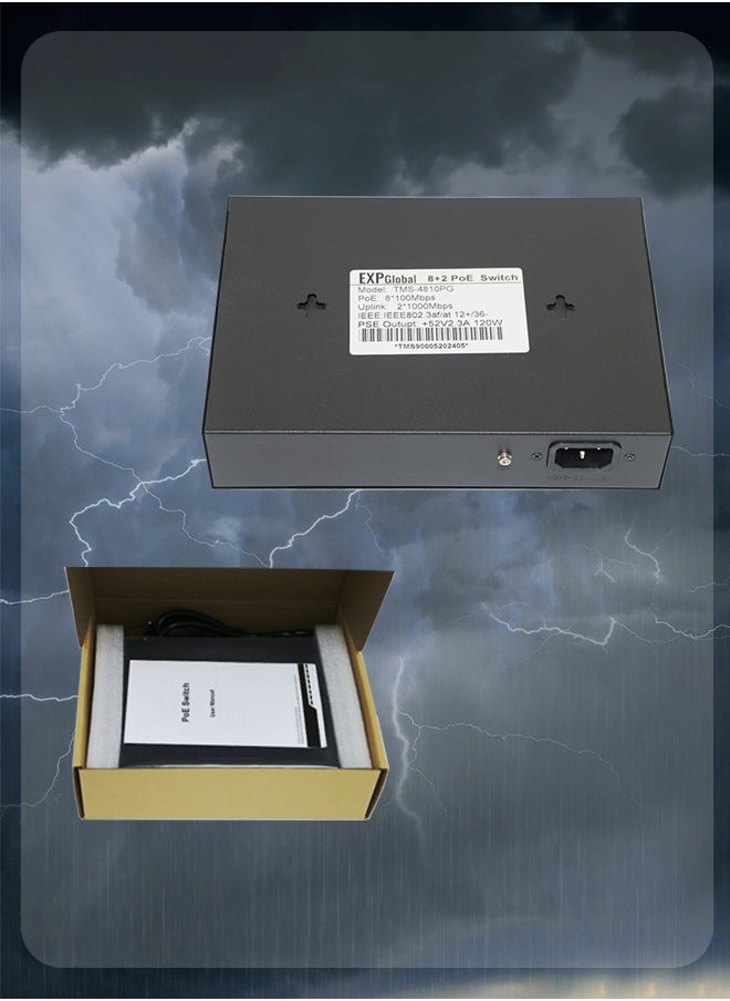EXPGlobal Surveillance switch 8 + 2 PoE Switch, 8 POE ports 100 Mbps, 2 up Link ports 1000 Mbps, 120W, AI function Extend up to 150m, 4kv lightning protection, power over Ethernet,52V 2.3 A  - Image 5