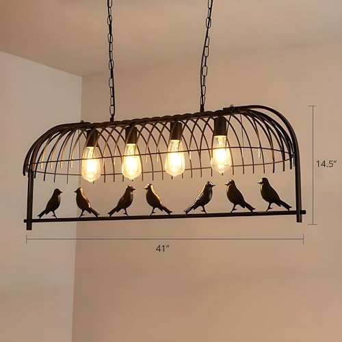 twixle 7 Birds Vintage (Black) chendelier Retro Pendant Light Industrial Wrought Iron Circular Bird Antique Cage Hanging Ceiling Light for Restaurant, Bar and Room (Bulb Not Included) - Image 4