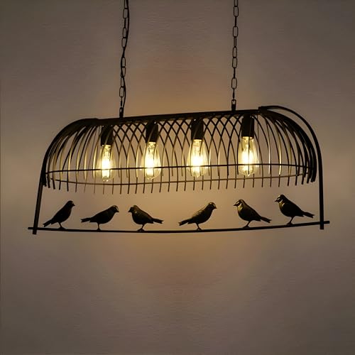 twixle 7 Birds Vintage (Black) chendelier Retro Pendant Light Industrial Wrought Iron Circular Bird Antique Cage Hanging Ceiling Light for Restaurant, Bar and Room (Bulb Not Included) - Image 2