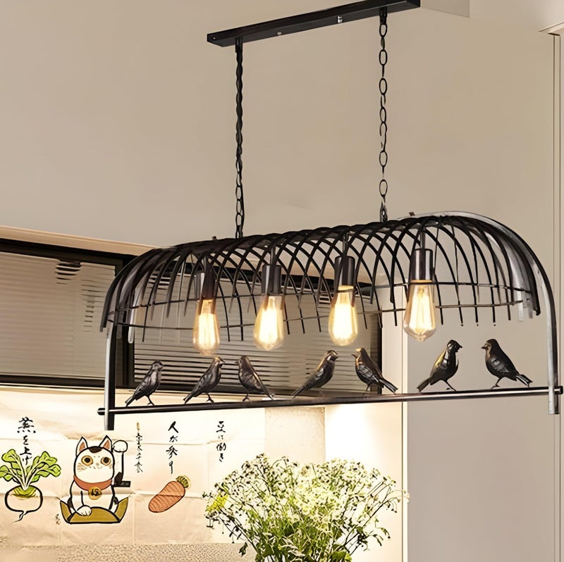twixle 7 Birds Vintage (Black) chendelier Retro Pendant Light Industrial Wrought Iron Circular Bird Antique Cage Hanging Ceiling Light for Restaurant, Bar and Room (Bulb Not Included) - Image 1