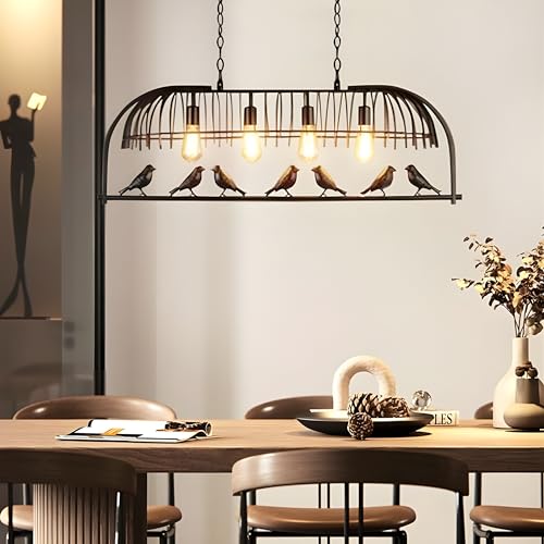 twixle 7 Birds Vintage (Black) chendelier Retro Pendant Light Industrial Wrought Iron Circular Bird Antique Cage Hanging Ceiling Light for Restaurant, Bar and Room (Bulb Not Included) - Image 5