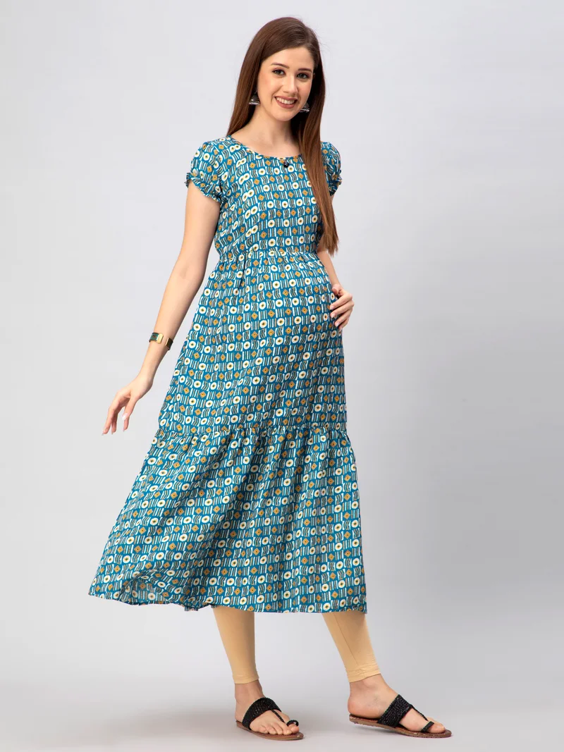 CEE 18 Women's Cotton Rayon A-Line Maternity DressFeeding kurti With Zippers