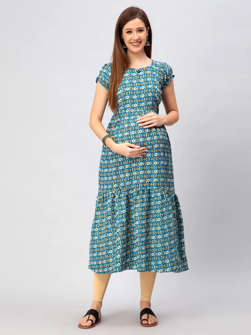 CEE 18 Women's Cotton Rayon A-Line Maternity DressFeeding kurti With Zippers