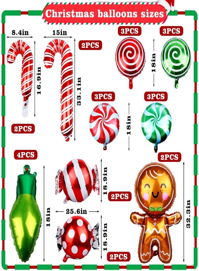 ويليكوم ٢٦ بالونًا من رقائق معدنية على شكل عصا حلوى عيد الميلاد - بالونات على شكل مصباح، رجل خبز الزنجبيل، وعصا حلوى، مثالية لمستلزمات الحفلات وخلفيات التصوير. - Image 2