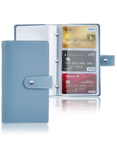 Excefore Business Card Holder, PU Leather Credit Cards Protector Business Card Book Case Organization Binder Name ID Card Holder for Men & Women, Up to 96 Cards Capacity (Blue)  - Image 1