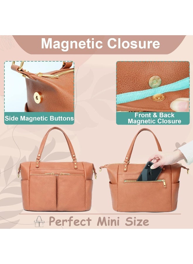 MOMINSIDE Small Diaper Bag Tote, Mini Diaper Bag Purse with 13 Pockets, Leather Crossbody Diaper Bag, Diaper Clutch Diaper Bag Organizers, Travel Baby Bag for Women Girls, 2 Insulated Pockets, Brown - Image 5