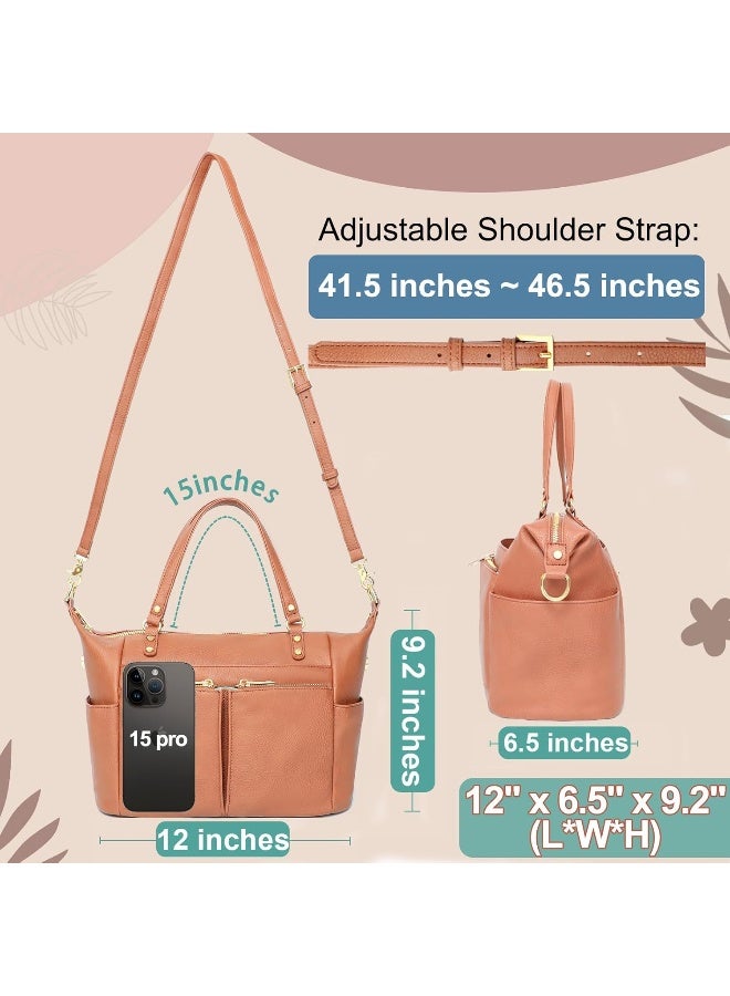 MOMINSIDE Small Diaper Bag Tote, Mini Diaper Bag Purse with 13 Pockets, Leather Crossbody Diaper Bag, Diaper Clutch Diaper Bag Organizers, Travel Baby Bag for Women Girls, 2 Insulated Pockets, Brown - Image 3