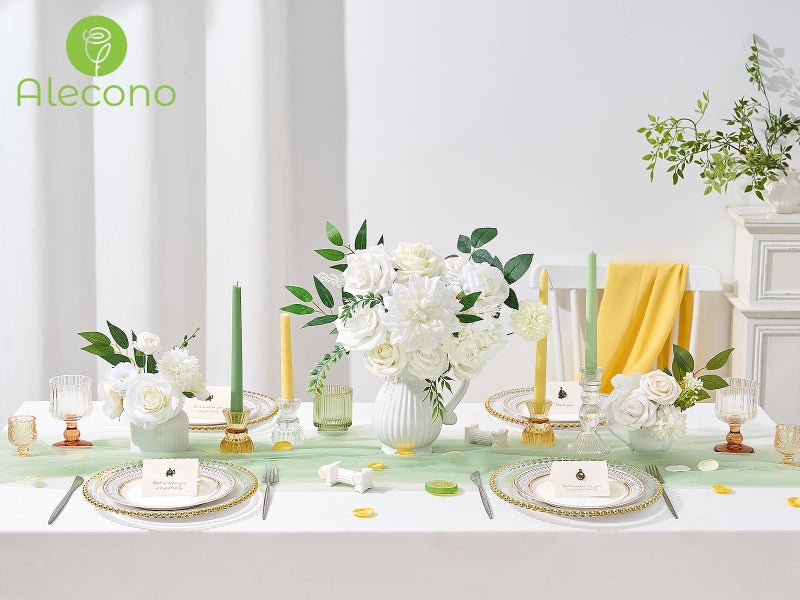 Alecono Artificial Flowers  White Silk Fake Flowers For Diy Wedding Bridal Bouquets  Cake Flowers For Table Centerpieces Baby Shower Party Home Decorations - Image 3