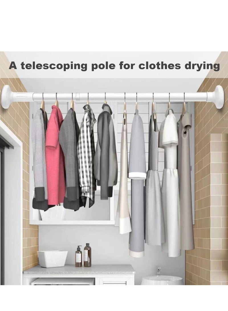 KASTWAVE White Curtain Pole 50-80cm Extendable Shower Rail 27mm No Drill Curtain Pole Hold Up to 90kg Stainless Steel Telescopic Clothes Hanging Bar Rail for Bath, Closet, Wardrobe Shower Rail Extendable  - Image 4