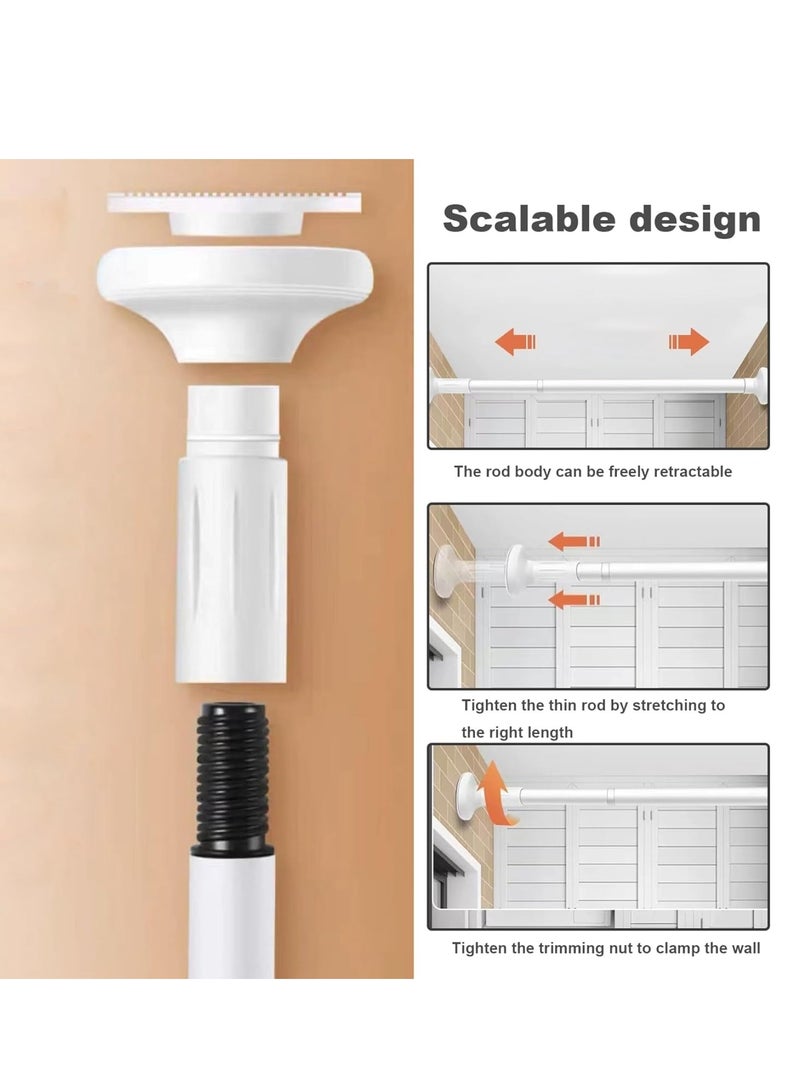 KASTWAVE White Curtain Pole 50-80cm Extendable Shower Rail 27mm No Drill Curtain Pole Hold Up to 90kg Stainless Steel Telescopic Clothes Hanging Bar Rail for Bath, Closet, Wardrobe Shower Rail Extendable  - Image 2