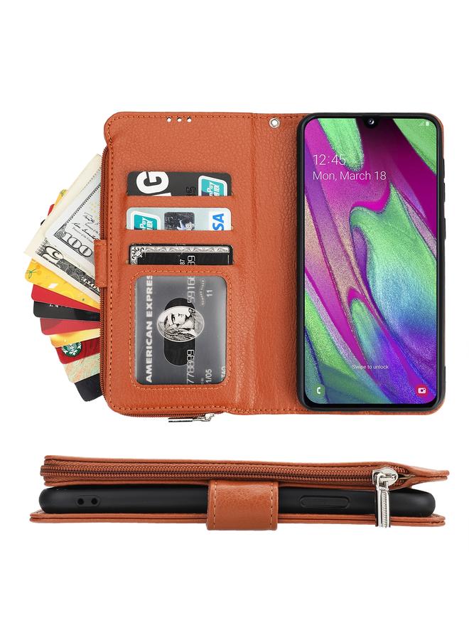 اس-توب جراب لهاتف Samsung Galaxy A40 مصنوع من الجلد بسحاب من الألياف الدقيقة مع إمكانية التقليب الأفقي - Image 4