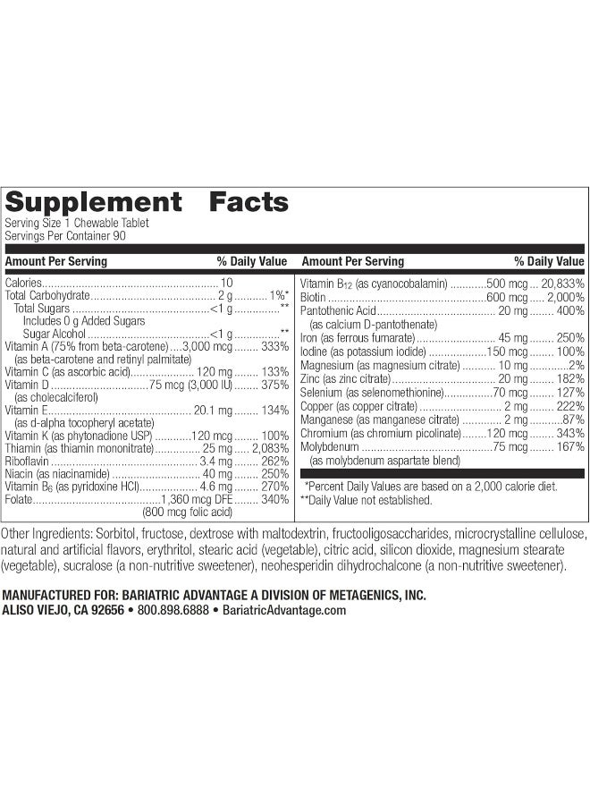 Bariatric Advantage Chewable Citrus Multivitamin Tablets for Adults - Image 2