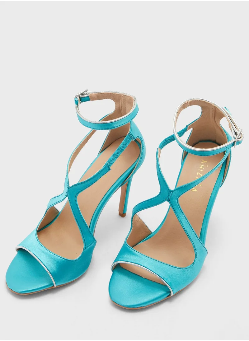 Khizana V Detail Metallic Trim Ankle Strap Sandal