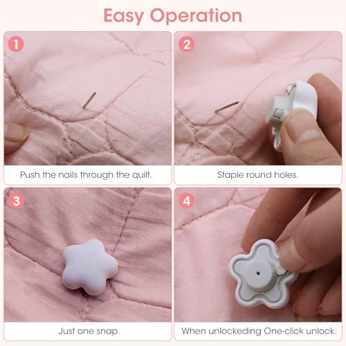 MQUPIN Duvet Pin, Duvet Clips 16 Sets, Duvet Cover Pins Comforter Clips with Soft Fabric Material, Double Sided Pin Fasteners for Quilt, Cushions, Curtains (White&Flower) - Image 4
