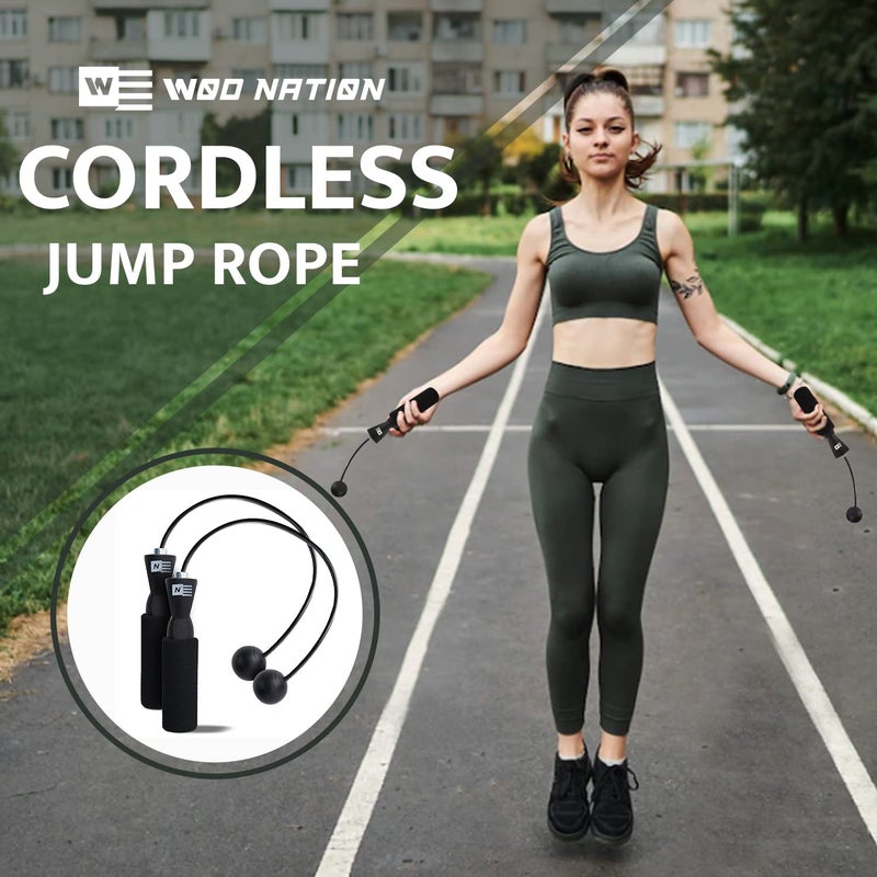 WOD Nation حبل قفز بدون حبل مع وزن من WOD Nation للرجال - حبل قفز قابل للتعديل بدون حبل مع كرات وزن وعداد رقمي - معدات لياقة بدنية وكاليسثينيكس - أسود، مقبض سيليكون وEVA - Image 5