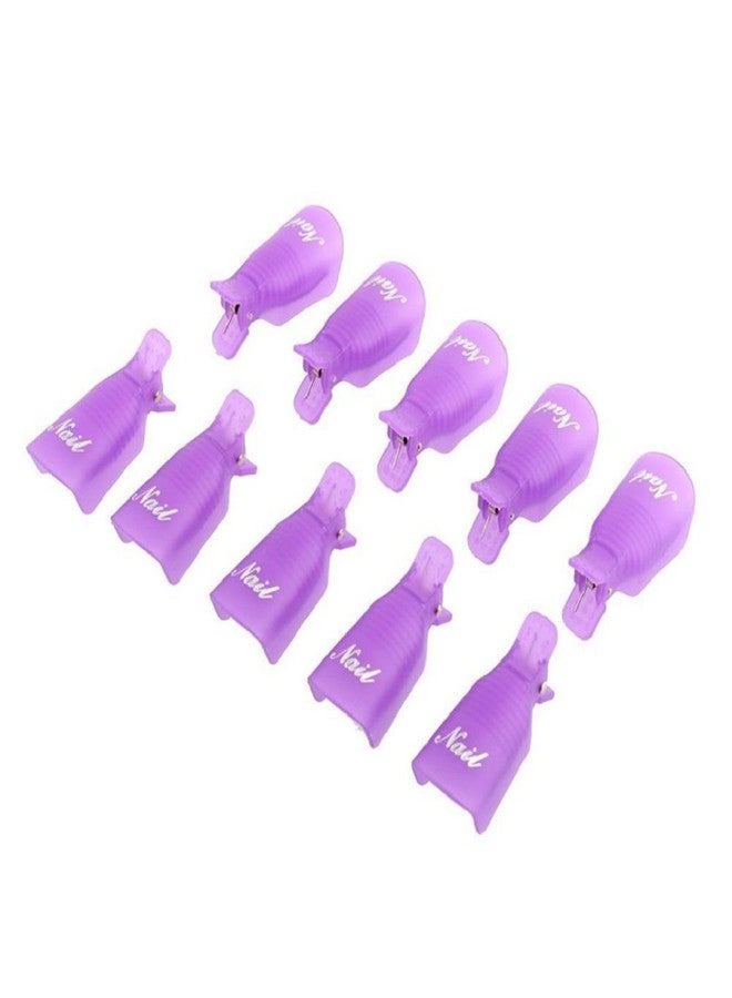 Binmer(TM)10PC Plastic Reusable Nail Art Soak Off Cap Clip UV Gel Polish Remover Wrap Tool (Purple) - Image 2