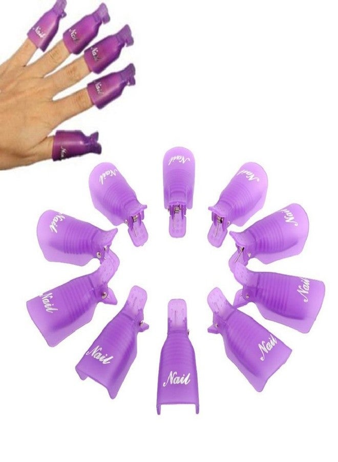 Binmer(TM)10PC Plastic Reusable Nail Art Soak Off Cap Clip UV Gel Polish Remover Wrap Tool (Purple) - Image 1