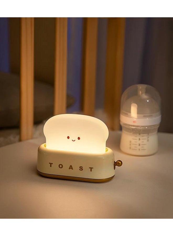 Desk Decor Toaster Lamp, Rechargeable Small Lamp with Smile Face Toast Bread Cute Toaster Shape Room Decor Night Light for Bedroom, Bedside, Living Room, Dining, Desk Decorations, Gift, Yellow - Image 1