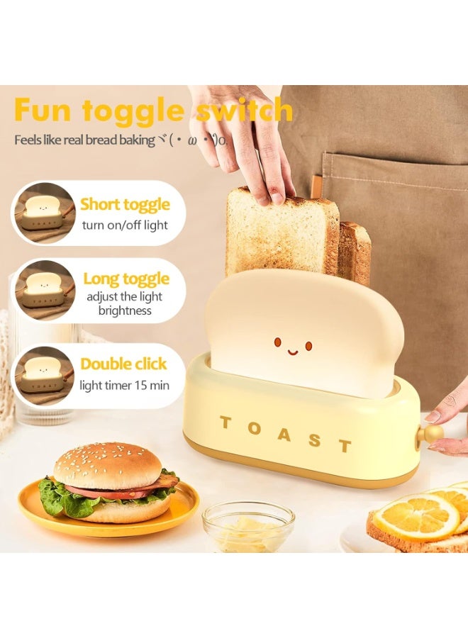 Desk Decor Toaster Lamp, Rechargeable Small Lamp with Smile Face Toast Bread Cute Toaster Shape Room Decor Night Light for Bedroom, Bedside, Living Room, Dining, Desk Decorations, Gift, Yellow - Image 3