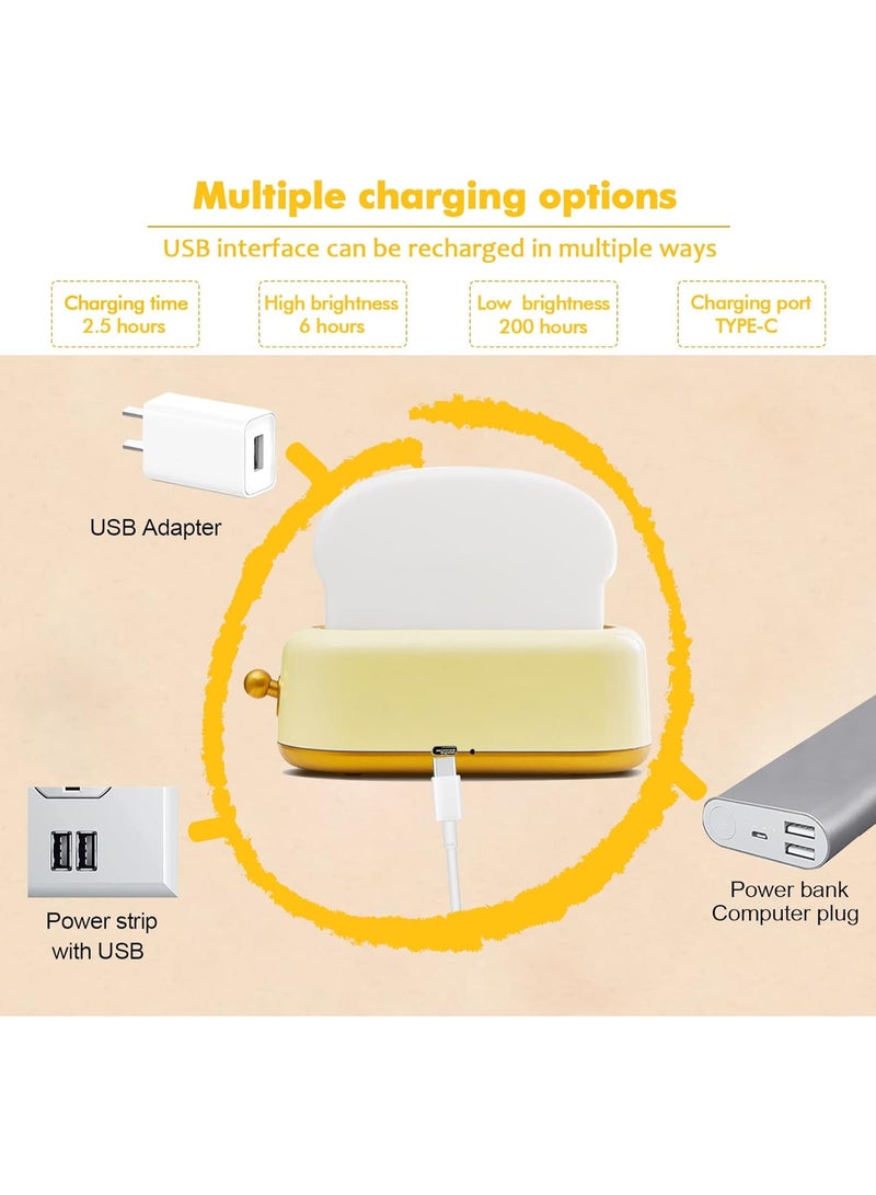 Desk Decor Toaster Lamp, Rechargeable Small Lamp with Smile Face Toast Bread Cute Toaster Shape Room Decor Night Light for Bedroom, Bedside, Living Room, Dining, Desk Decorations, Gift, Yellow - Image 5