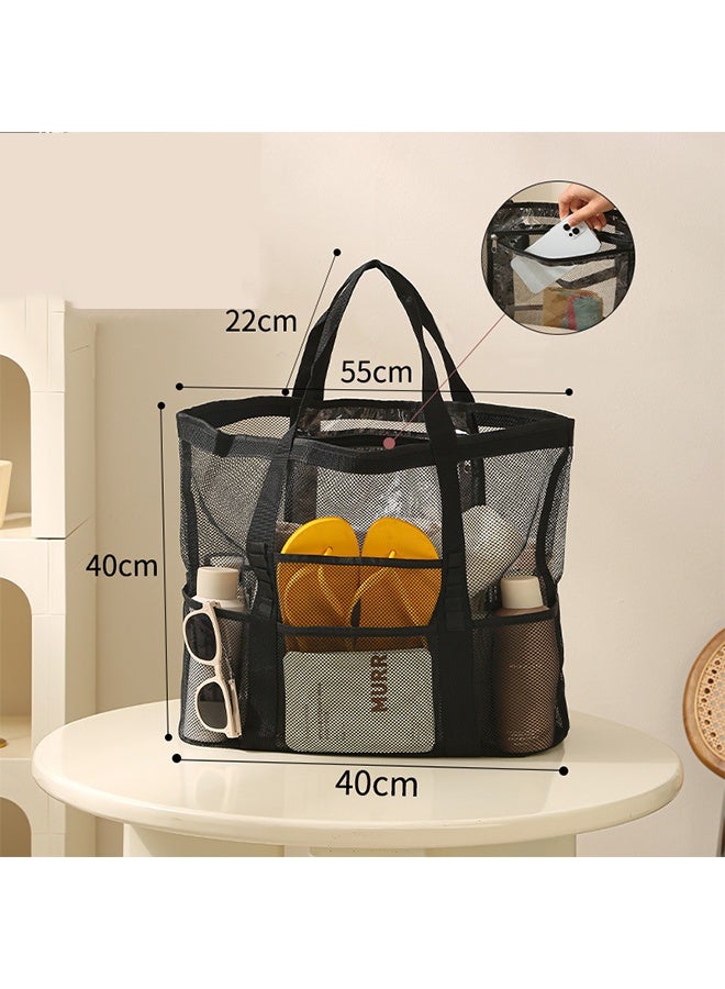 Mesh Beach Bag, Lightweight & Foldable Beach Tote Bag with Zipper and Pockets, Large Beach Tote Bag for Toys & Vacation Essentials, Sandproof and Waterproof - Image 2