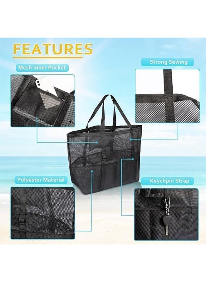 Mesh Beach Bag, Lightweight & Foldable Beach Tote Bag with Zipper and Pockets, Large Beach Tote Bag for Toys & Vacation Essentials, Sandproof and Waterproof - Image 5