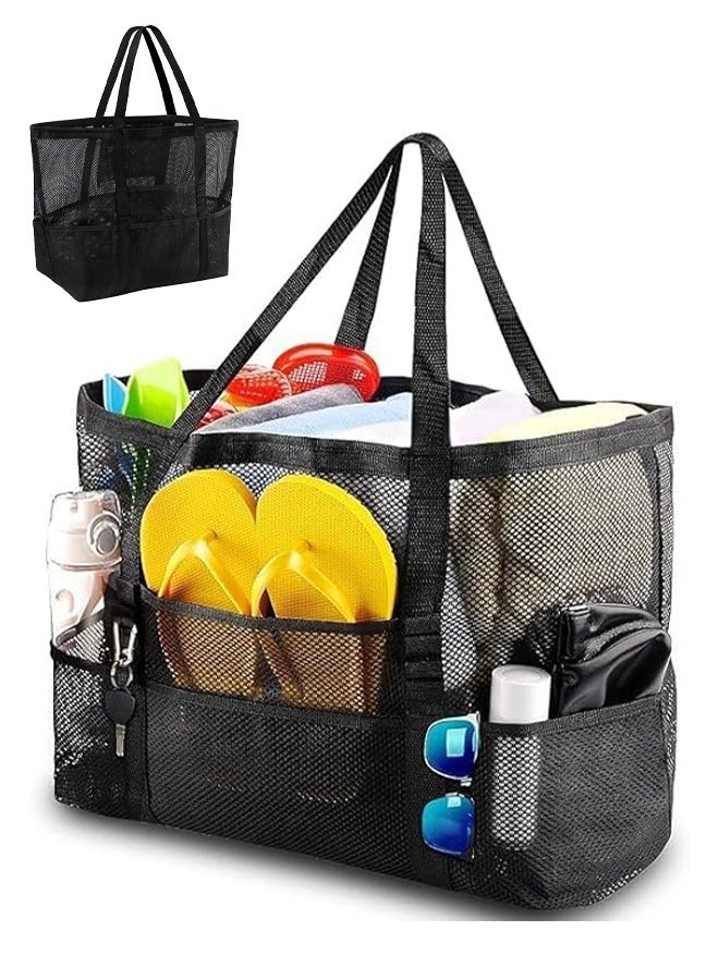 Mesh Beach Bag, Lightweight & Foldable Beach Tote Bag with Zipper and Pockets, Large Beach Tote Bag for Toys & Vacation Essentials, Sandproof and Waterproof - Image 1