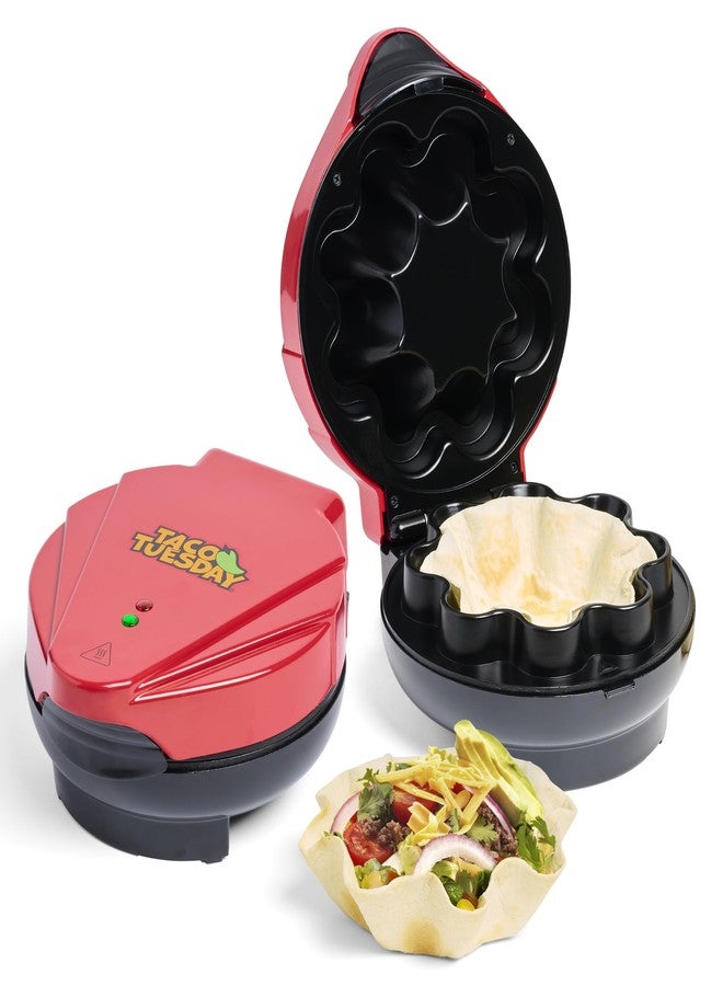 Nostalgia Taco Tuesday Tortilla Bowl Maker For Baked Taco Bowls, Tostadas, Salads, Dips, Appetizers, and Desserts, 8 to 10 Inch Tortillas, Red - Image 1