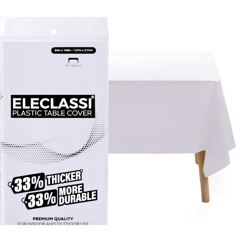 Eleclassi White 12 Pack Premium Disposable Plastic Tablecloth 54 x 108 in  Plastic Table Cloth Disposable Tablecloth for 6 or 8 Foot Rectangle Tables