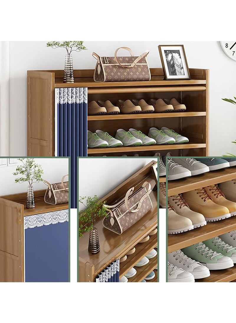Blueland - Wooden Shoe Rack Shoe Cabinet with Dustproof Cover Bamboo Free Standing Entryway Closed Shoes Organizer MultiFunction Storage Shelf Wood Made Home House Office Furniture Boots Stand - Image 1