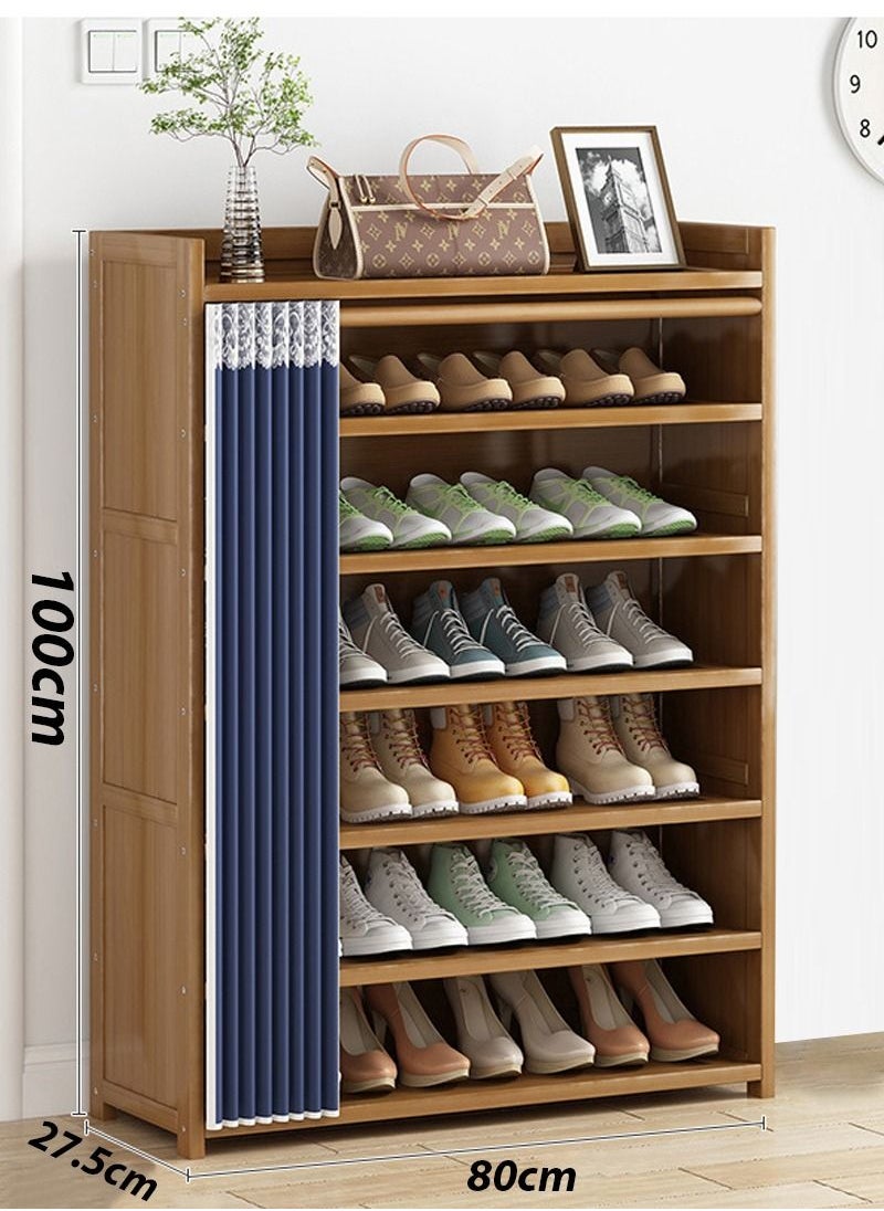 Blueland - Wooden Shoe Rack Shoe Cabinet with Dustproof Cover Bamboo Free Standing Entryway Closed Shoes Organizer MultiFunction Storage Shelf Wood Made Home House Office Furniture Boots Stand - Image 1