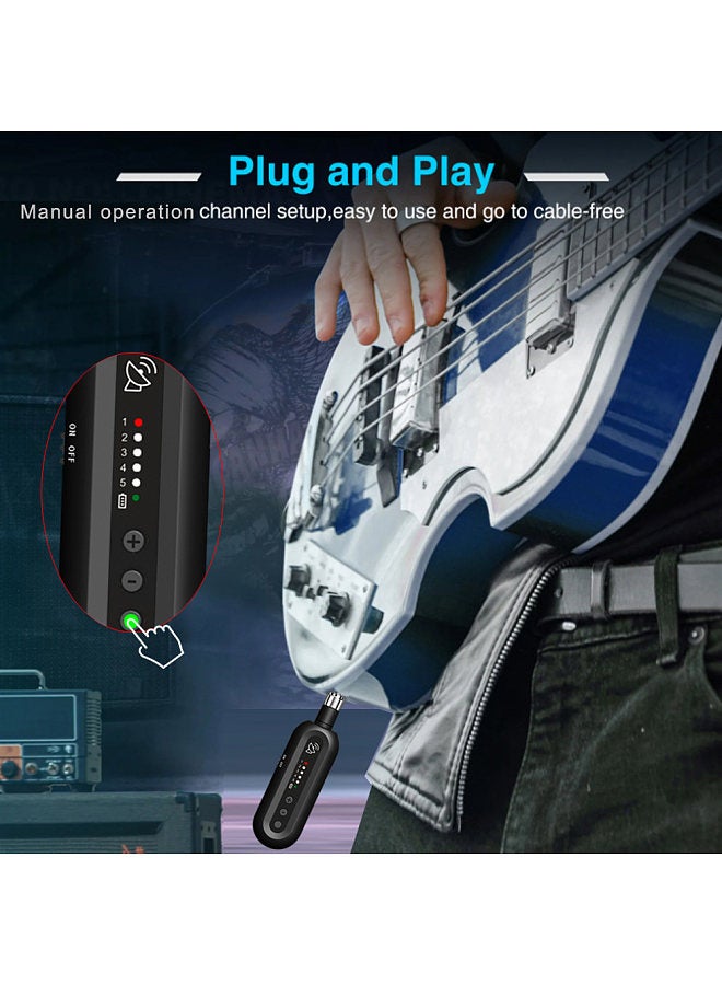 Wireless Guitar System Rechargeable Guitar Transmitter Receiver Set UHF with 5 Channels  - Image 2