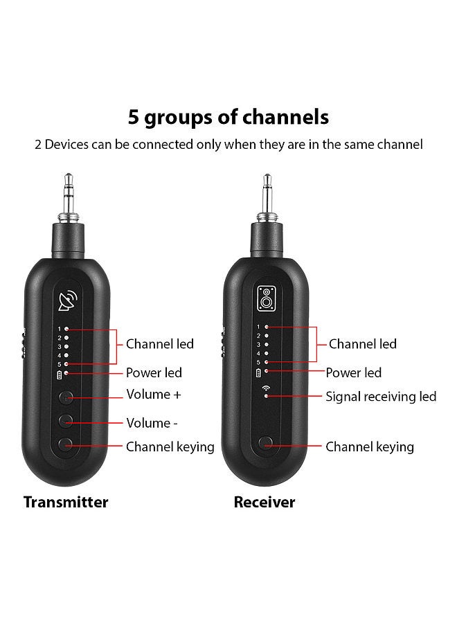 Wireless Guitar System Rechargeable Guitar Transmitter Receiver Set UHF with 5 Channels  - Image 5