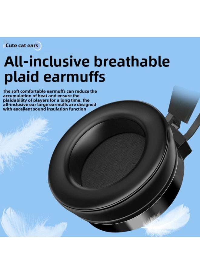 Generic - Computer Headset With Microphone Gaming Desktop Special Wired Microphone Laptop Headset Bluetooth-Color:Package 2 Detachable Fashionable Cat Ears- Black Short Microphone Matte Version - Image 1