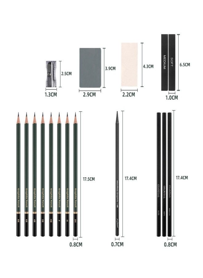 Xinbowen 19-Piece Sketching Pencil Set for Students and Artists – Complete Drawing Kit with Sketchbook, Erasers, Graphite Pencils, and Charcoal Sticks  - Image 4