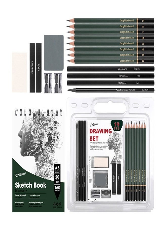 Xinbowen 19-Piece Sketching Pencil Set for Students and Artists – Complete Drawing Kit with Sketchbook, Erasers, Graphite Pencils, and Charcoal Sticks  - Image 5