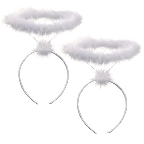 Funcredible White Angel Halo Headbands â€“ Feather Halo Costume Headpieces â€“ Festival & Cosplay Costume Accessory (2 Pack) - Image 1