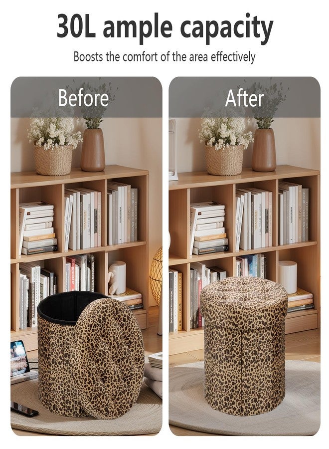 AmasSmile Storage Ottoman Folding Foot Rest Stool, 14x14x13 inch Small Velvet Footstool Bench, Short Ottoman Bench, Storage Foot Rest Store, Blanket Chest, Leopard Print - Image 4