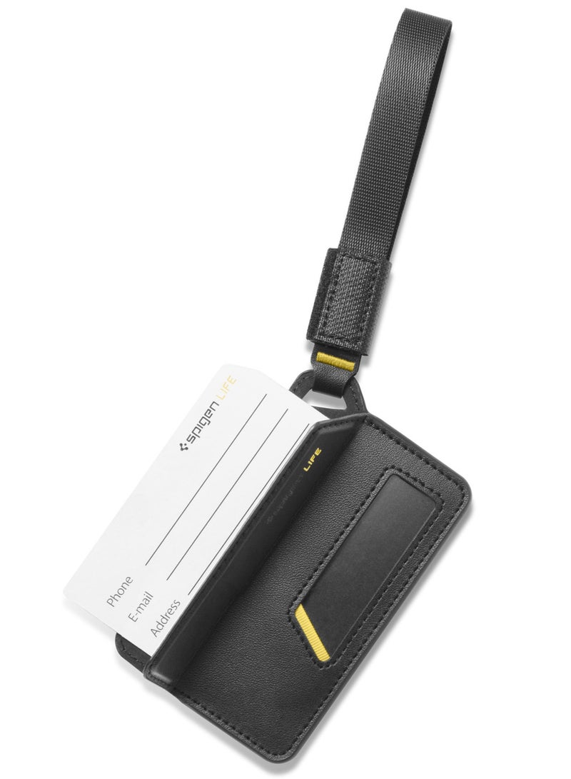 Spigen Luggage Tag Premium Velo Vegan Leather ID Label for Suitcase Travel Bag Accessories with Magnetic Closure Privacy Protection Design Durable Strap - Black  - Image 2