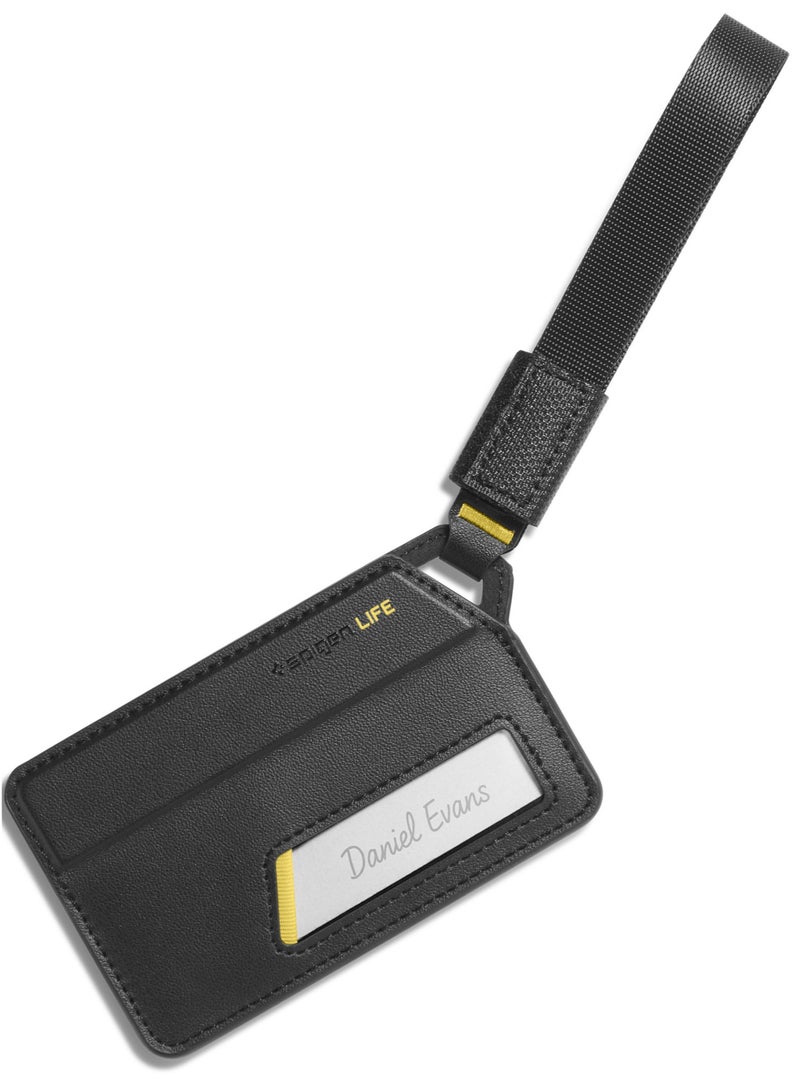 Spigen Luggage Tag Premium Velo Vegan Leather ID Label for Suitcase Travel Bag Accessories with Magnetic Closure Privacy Protection Design Durable Strap - Black  - Image 4