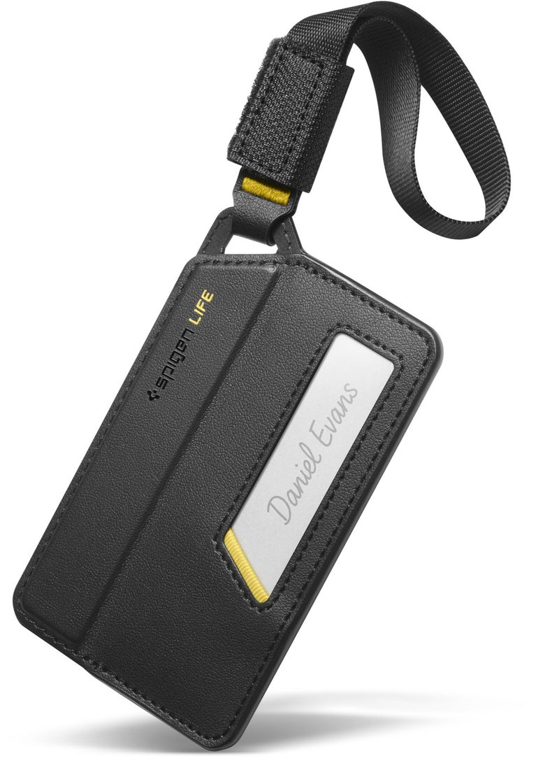 Spigen Luggage Tag Premium Velo Vegan Leather ID Label for Suitcase Travel Bag Accessories with Magnetic Closure Privacy Protection Design Durable Strap - Black  - Image 1