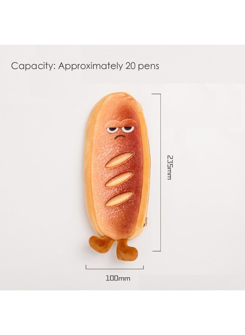 Large Capacity Cartoon Pencil Case and 5 Psc 0.5mm Quick-Drying Gel Pens, Cute Plush Toast Pencil Case, Student Pencil Case, Suitable For School Office Travel