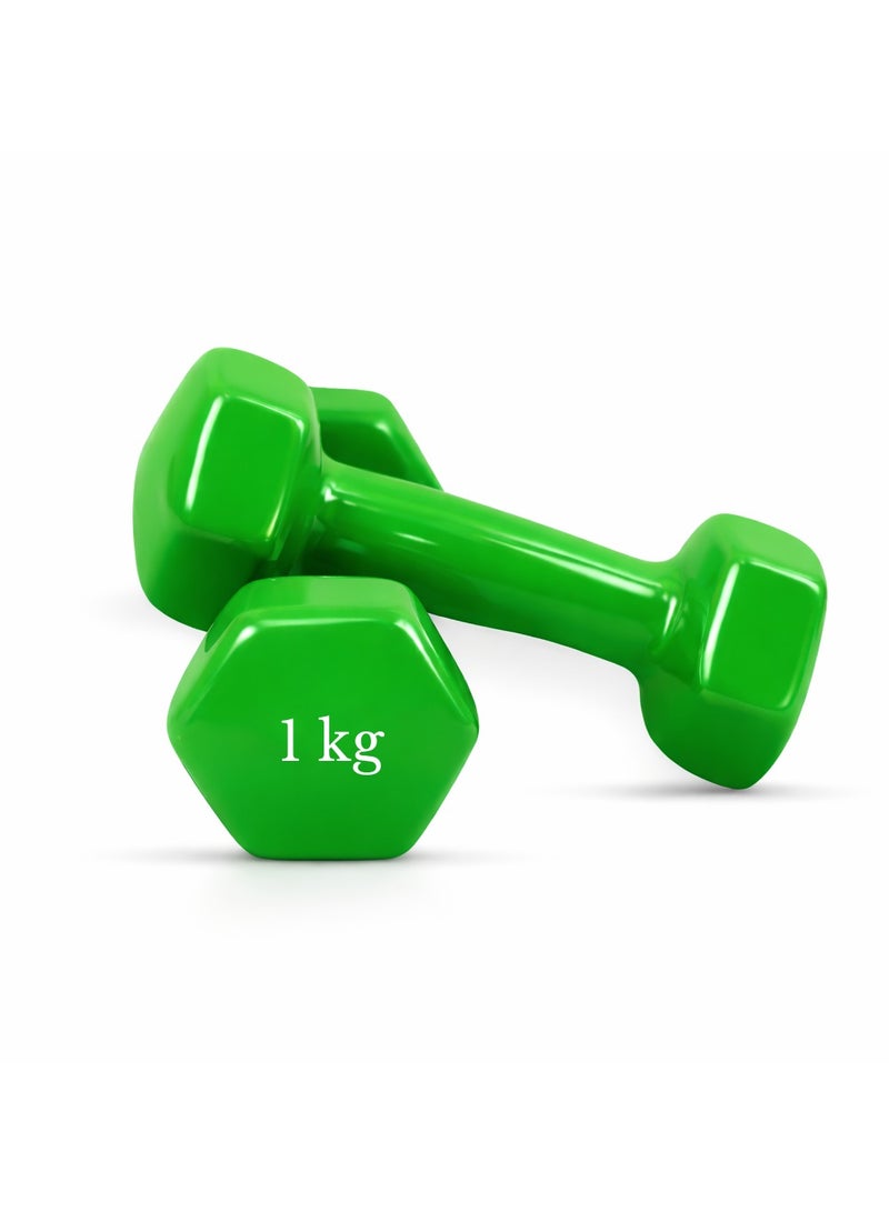 أتش برو زوج دمبل فينيل بوزن ١ كجم من إتش إم سبورتس (طقم من قطعتين، كل قطعة ١ كجم) باللون الأخضر، أوزان يد مثالية لتمارين الجيم المنزلي. - Image 1
