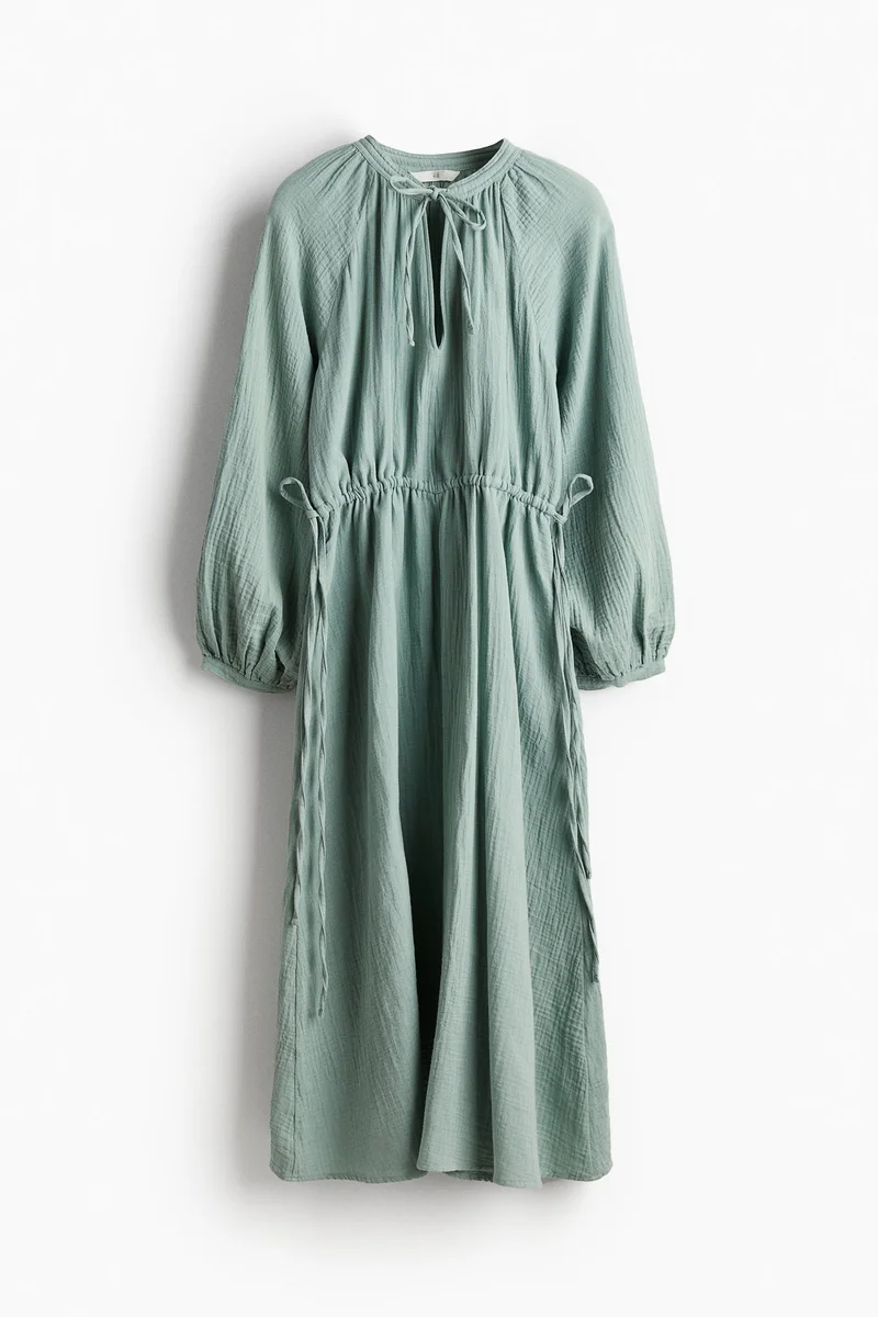 H&M Tie-detail double-weave cotton dress