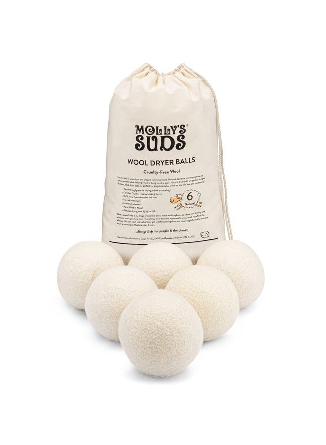 MOLLY'S SUDS Wool Dryer Balls | XL, Premium Organic Fabric Softener, Hypoallergenic, Hand-Felted, Reusable, Reduce Drying Time | White, Set of 6  - Image 1